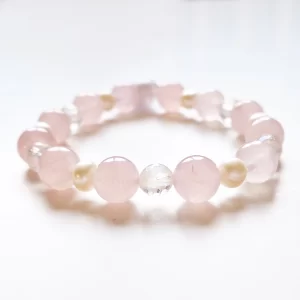 rózsakvarc, édesvízi gyöngy karkötő
