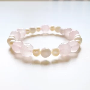 rózsakvarc, kagyló karkötő
