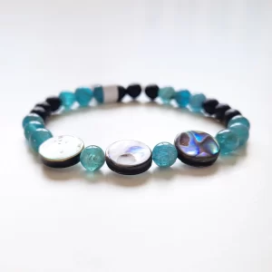 abalon kagyló, apatit karkötő