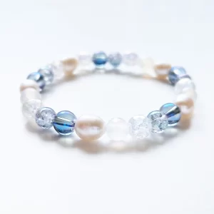 aqua aura kvarc, édesvízi gyöngy, fehér achát, angyal aura kvarc