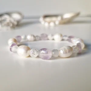 Édesvízi gyöngy, ametiszt, angyal aura kvarc, fehér achát